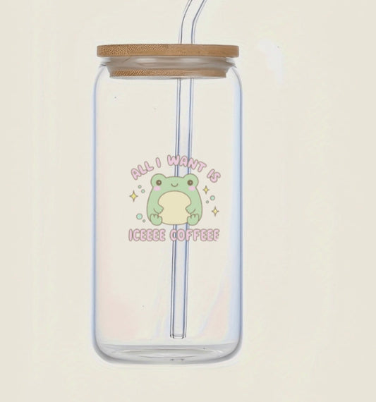 All I want is ice coffeee Glass with straw