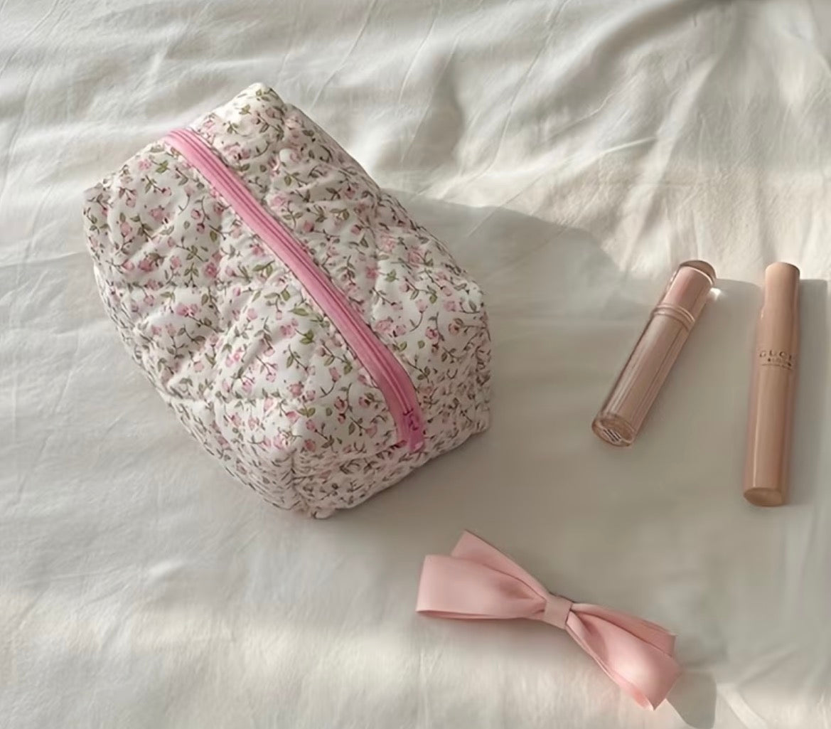 Floral pink makeup bag