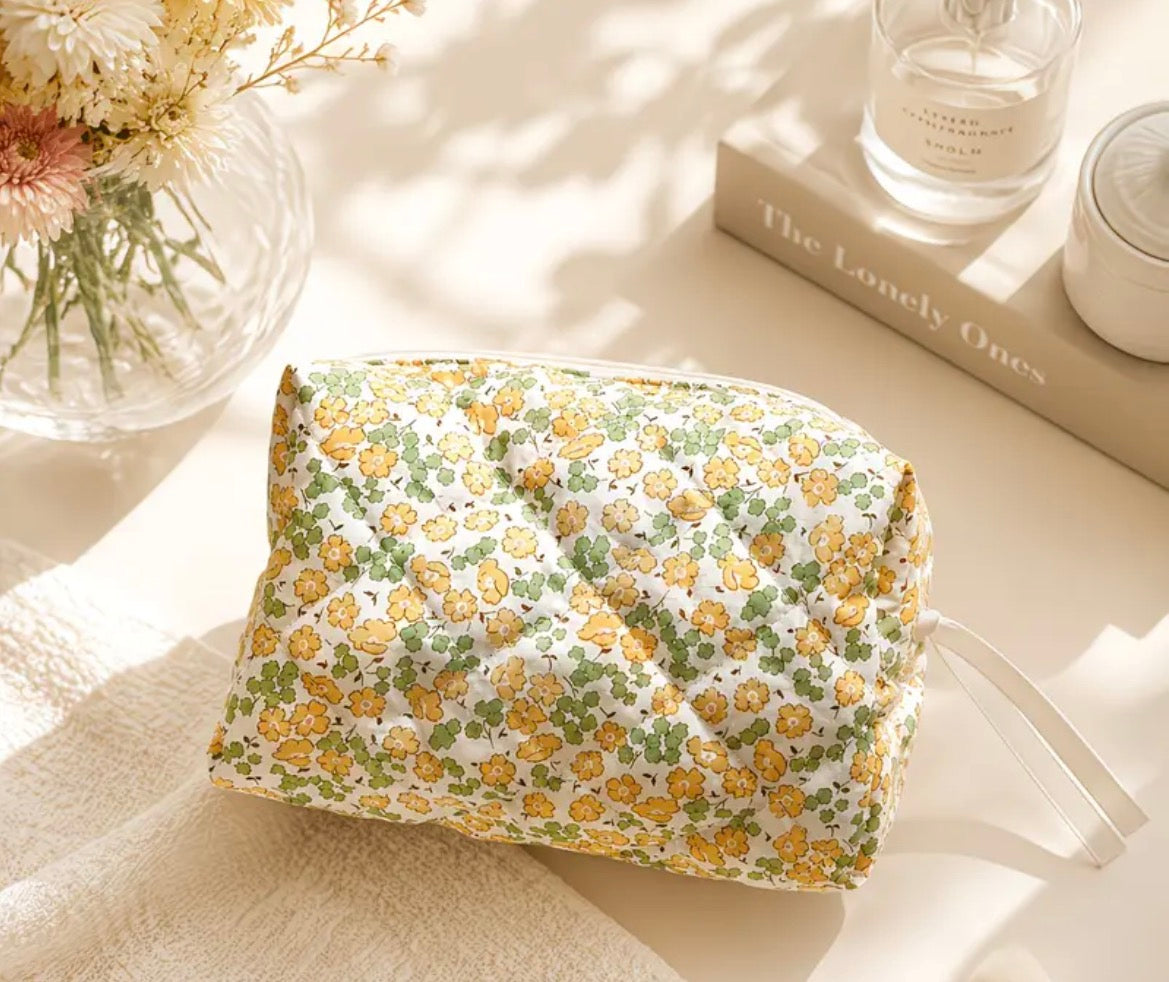 Floral orange makeup bag