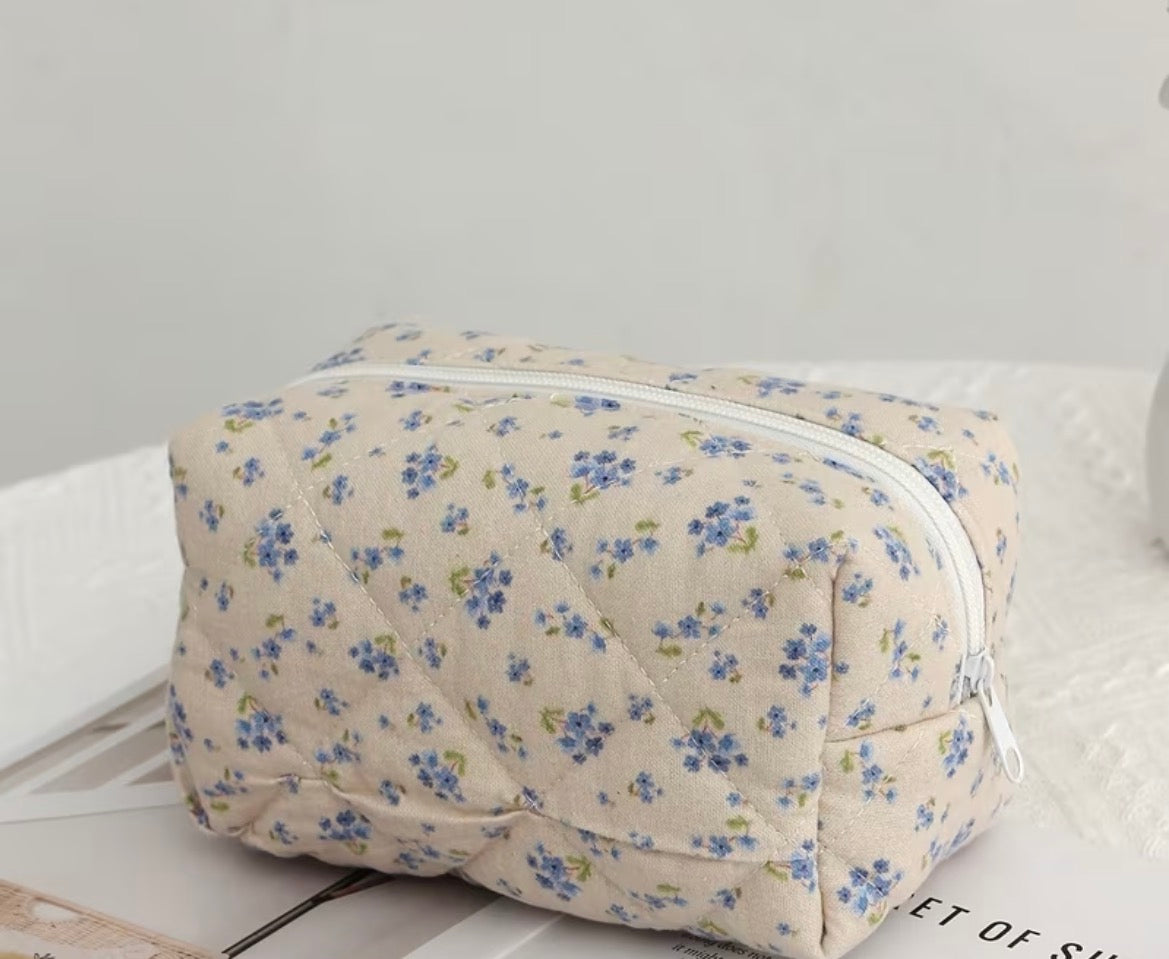 Blue floral makeup bag