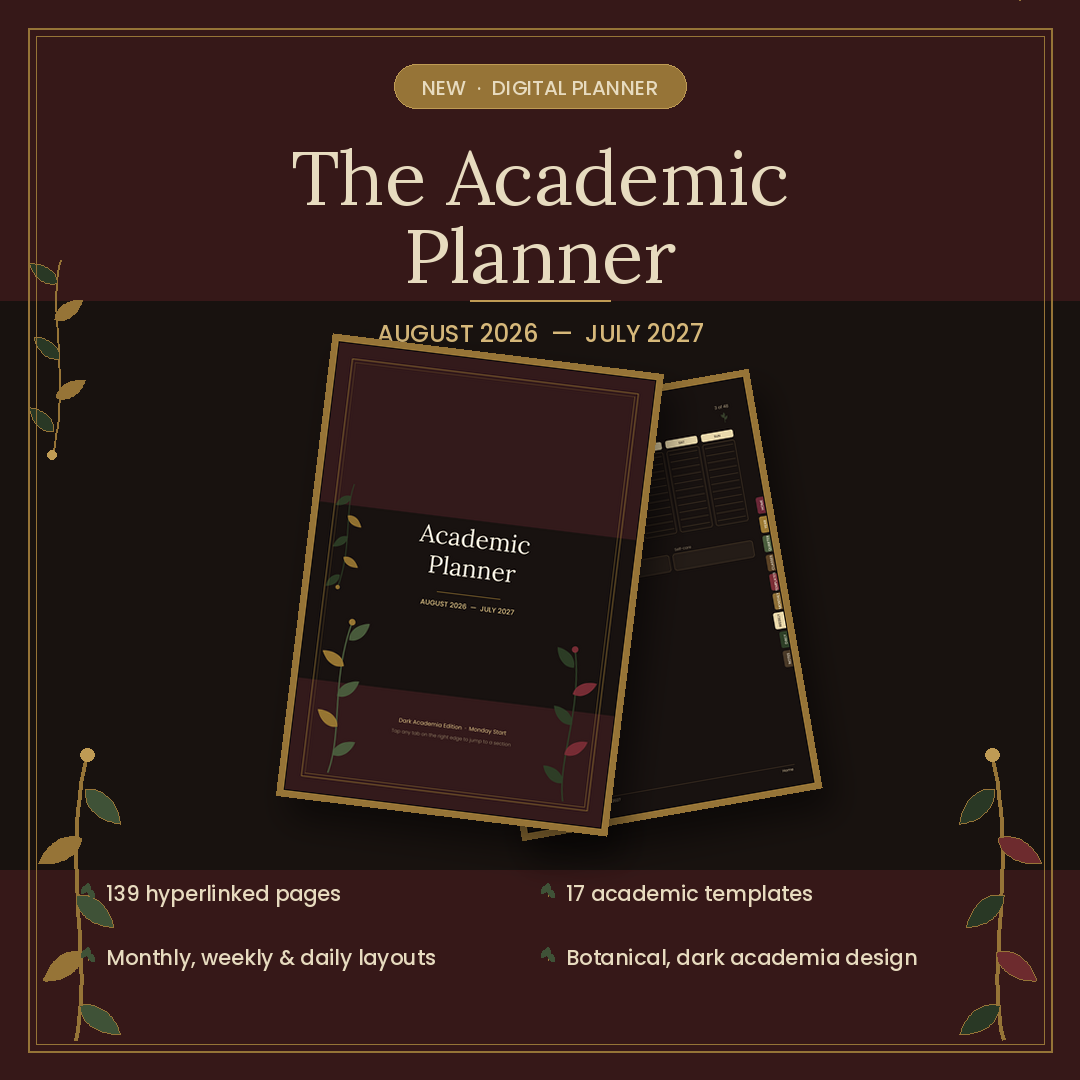 The academic planner 2026-2027 digital download 🤎✨ dark edition