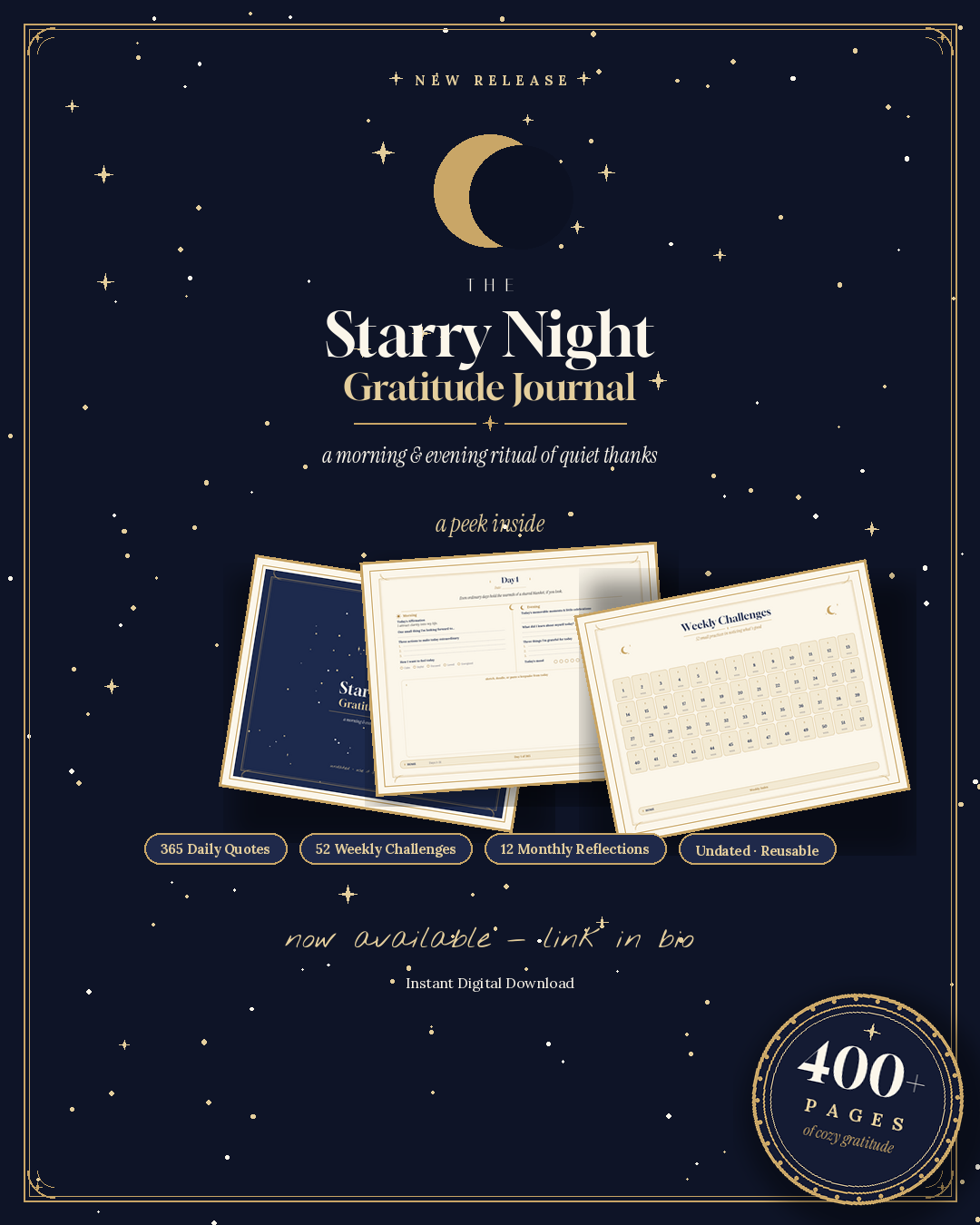 🌙 The Starry Night Gratitude Journal Digital Planner