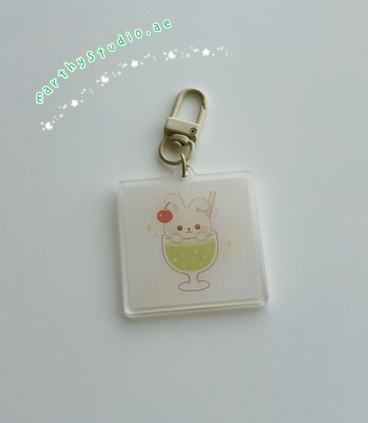 Bunny melon soda with cherry keychain