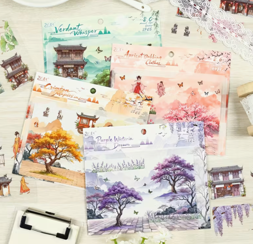 4pcs Chinese Village Stickers sheet